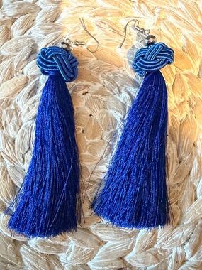 Blue Tassel Knot Drop Earrings - Women Jewelry